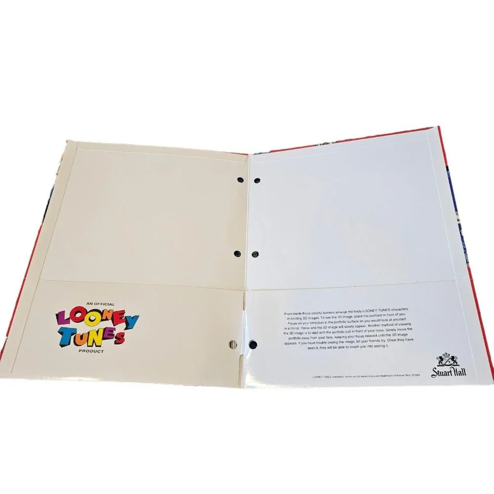 Vintage‎ 90s Looney Tunes Bugs Bunny Taz 3D Magic Illusion Set Of 2 Blue Folders